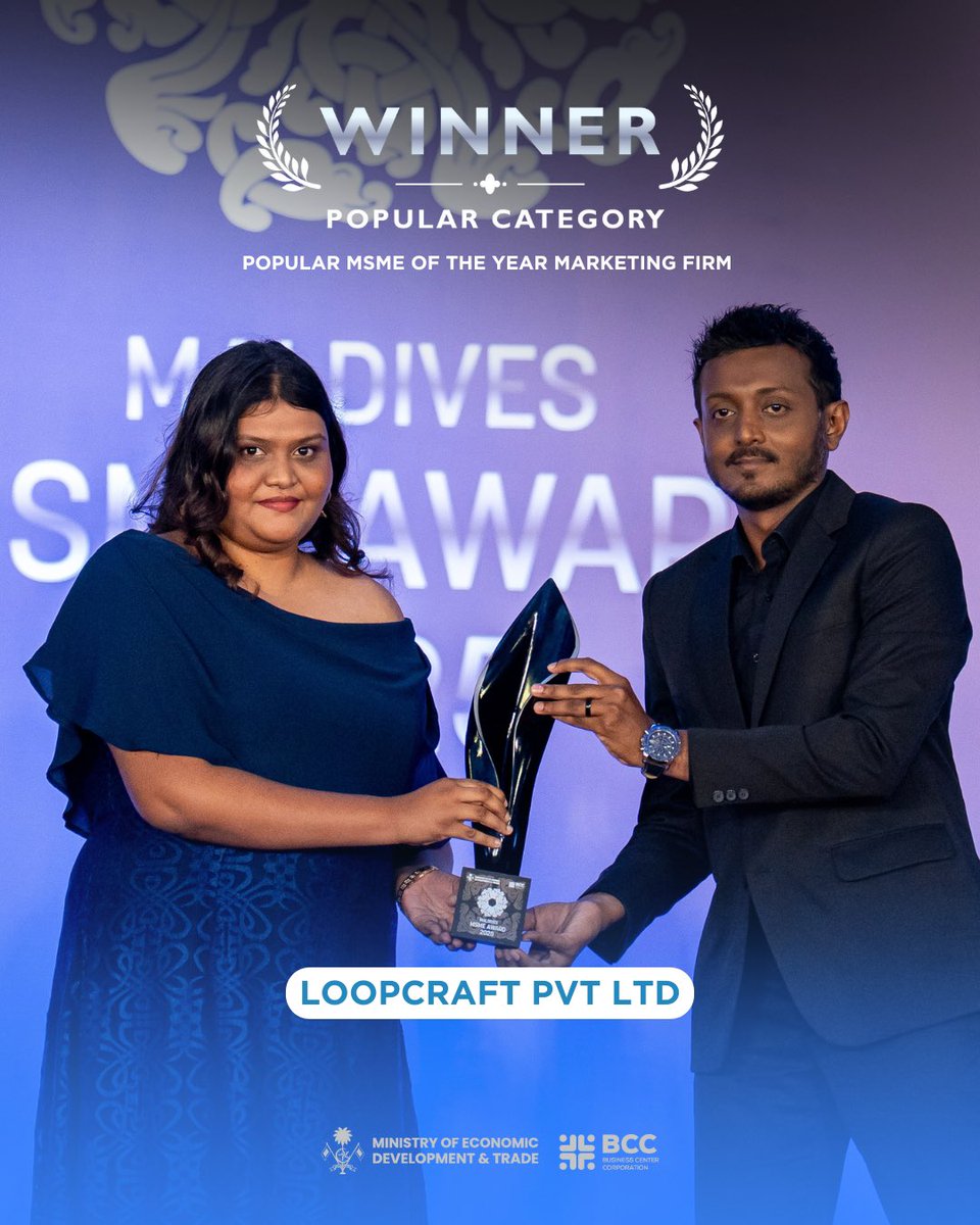 BCC_mv's tweet image. Congratulations Loopcraft!
Winner of Popular MSME of the Year – Marketing Firm at the Maldives MSME Award 2025.
Celebrating strategic innovation and excellence in marketing.
@theloopcraft 
@MoEDmv 
#bcc #msmeaward2025 #dhiveheenahiskan