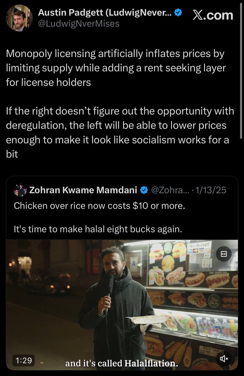 Almost one year ago I predicted that Zohran would be able to get some big wins on affordability through deregulation. (No one else was saying this)

Now he’s working with Trump on it.

Amazing that a communist figured this out before libertarians, and that I knew they would.