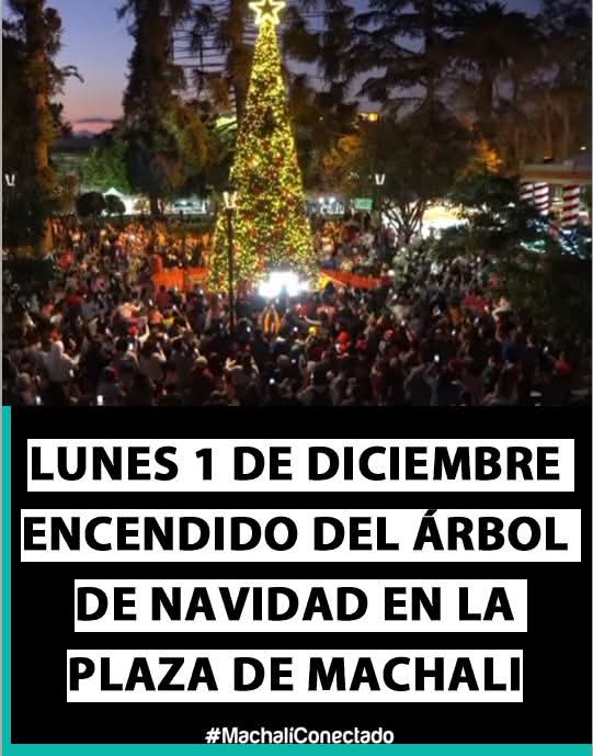 Este lunes 1 de diciembre se realizará el encendido del árbol de navidad en la Plaza de Machali, previo a esto, desde las 19:00hrs habrá un pasacalles navideño, chocolatada de Rumel, la llegada del Viejito Pascuero y muchas sorpresas más. 🎅🏼🎄

#machali