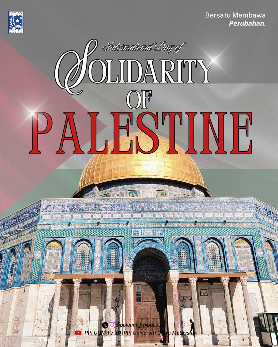 ppiuum's tweet image. PPI UUM menyatakan solidaritas terhadap rakyat Palestina dalam rangka International Day of Solidarity with the Palestinian People.
Semoga upaya perdamaian, keadilan, dan pemenuhan hak-hak dasar dapat terwujud bagi semua.