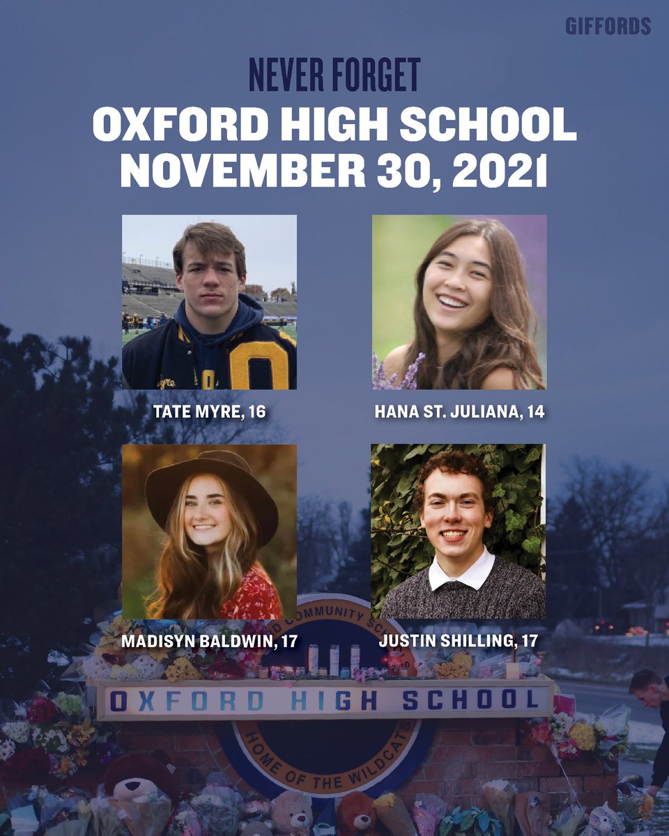GIFFORDS_org's tweet image. Today marks four years since four students were killed and seven others were injured at Oxford High School in Michigan.

Michiganders demanded action and fought to pass historic gun safety laws. Our hearts are with the victims and survivors as we work to expand this progress.
