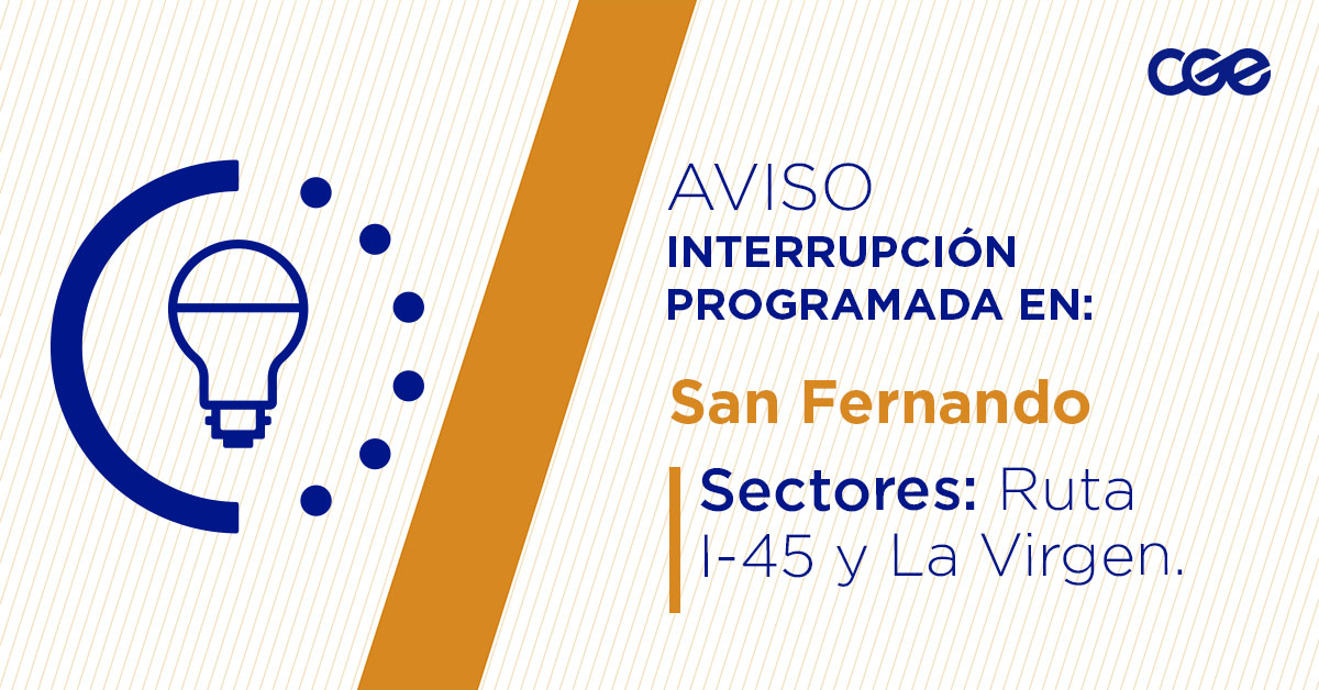 CGE_Clientes's tweet image. Para mejorar la calidad del suministro de nuestros clientes de #SanFernando, este martes, entre 11:00 y 17:00 horas, se realizará una #InterrupciónProgramada (sectores en la imagen 👇) debido a trabajos de mejoras. Recuerda desconectar tus artefactos 🔌