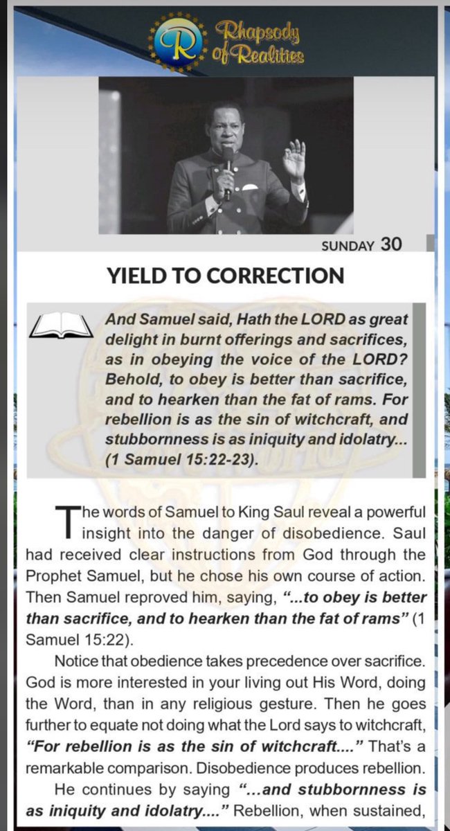 ekechukwuj's tweet photo. Reading today’s article has made me realize how relevant yielding to correction is. Especially corrections from God’s word. 
#ReadRhapsodyEveryday https://t.co/dhKmbBLmHD