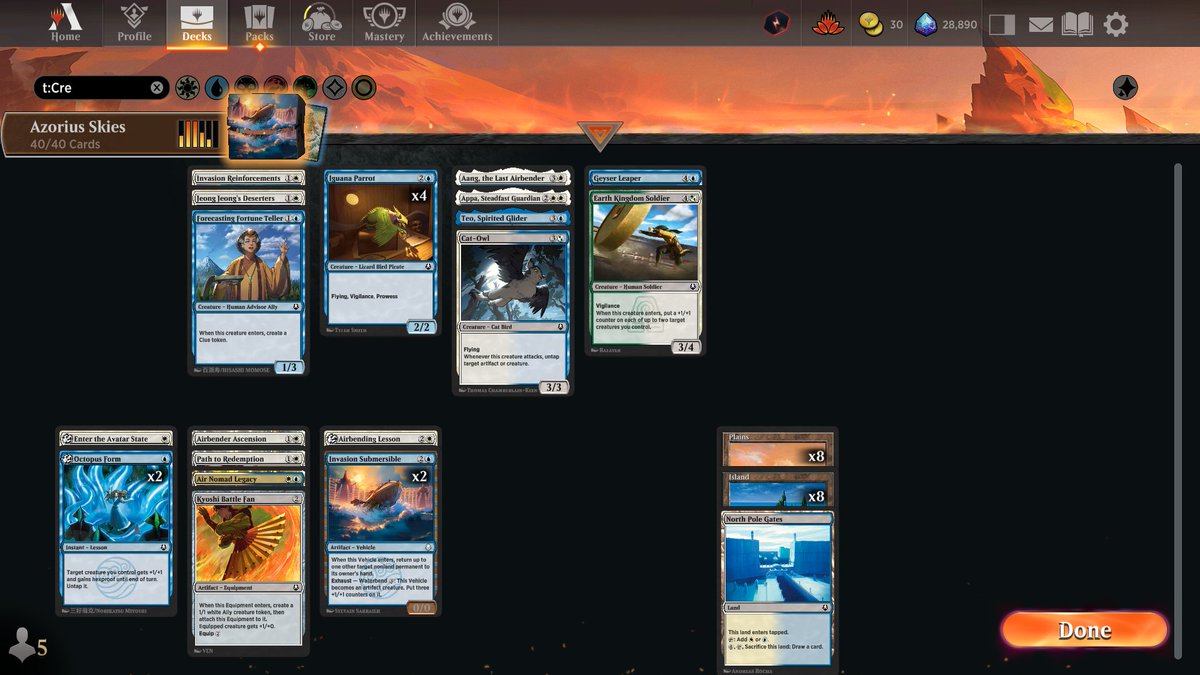 ThePastaPirate's tweet image. 🪽🏆7-0 Azorius Skies🏆🪽

1) 1x Appa: absolutely busted rare

2) 2x Sub felt like cheating sometimes

3) 3x protection: Enter/Form kept my squad in the air

4) 4x Parrot: prowess/vigi played solid offense/defense

Draft: 17lands.com/draft/478b5057…

Games: 17lands.com/details/478b50…