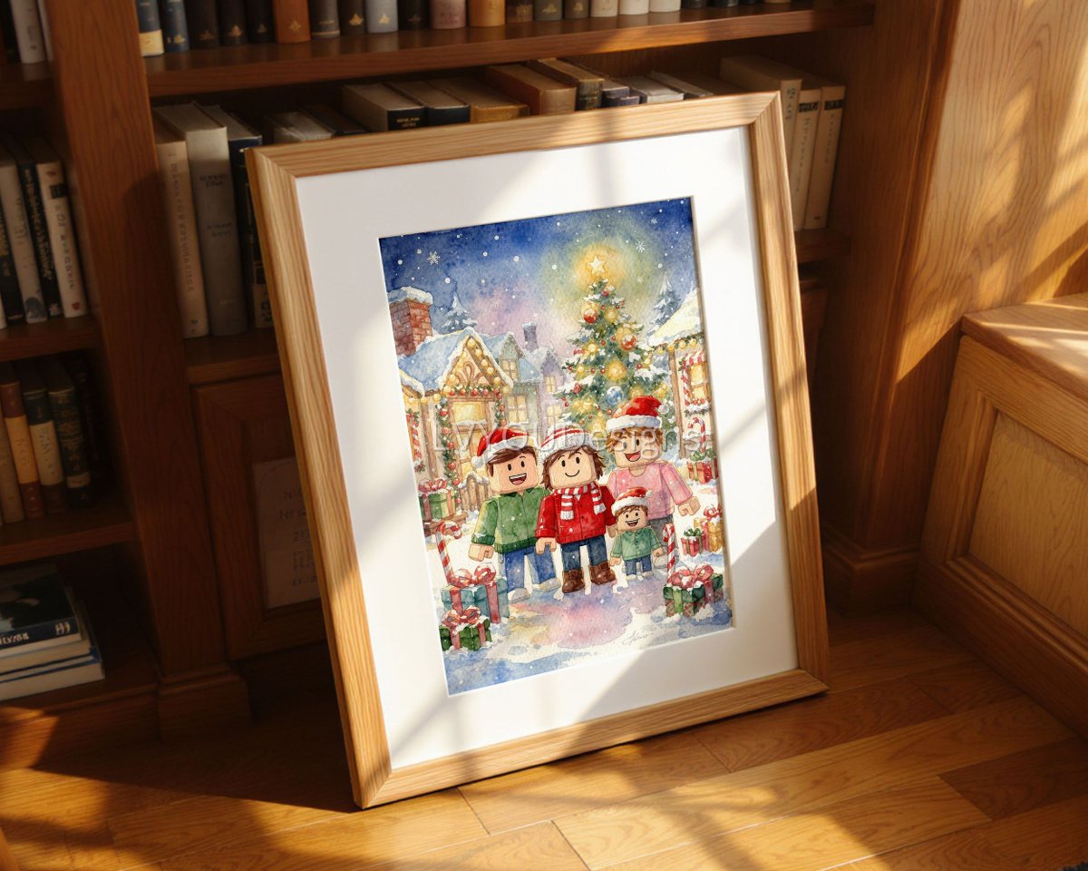 patty_hap's tweet image. 🎄 Christmas Roblox Family Wall Art Print — 35% OFF!
Bring festive joy to your home with this Holiday Village Watercolor Acrylic Painting.
Shop Now on Etsy 👉 etsy.me/4psQEwt
⏳ Limited time only
🔒 Not available as NFT
#robloxart #christmasart #holidaydecor #etsyfinds