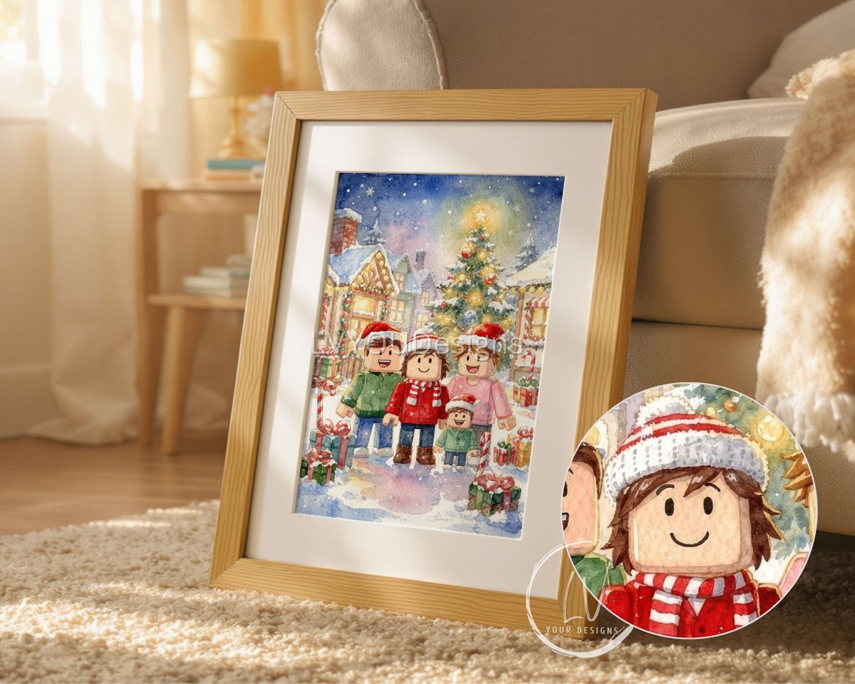 patty_hap's tweet image. 🎄 Christmas Roblox Family Wall Art Print — 35% OFF!
Bring festive joy to your home with this Holiday Village Watercolor Acrylic Painting.
Shop Now on Etsy 👉 etsy.me/4psQEwt
⏳ Limited time only
🔒 Not available as NFT
#robloxart #christmasart #holidaydecor #etsyfinds