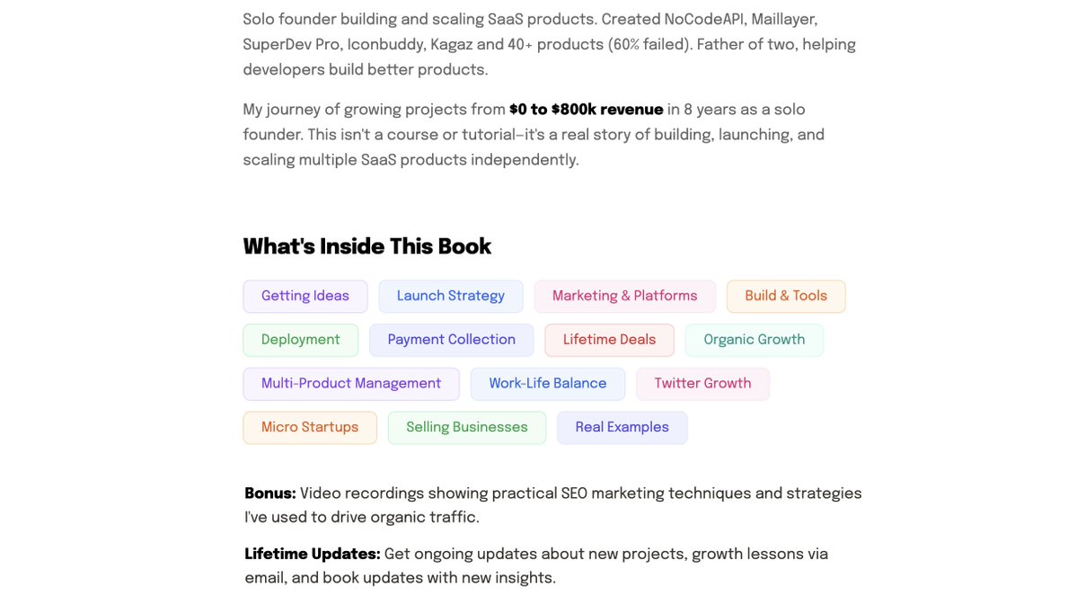 Contexto: Estou escrevendo sobre minha jornada de 8 anos como fundador solo e lançarei o livro em janeiro de 2026.
Se