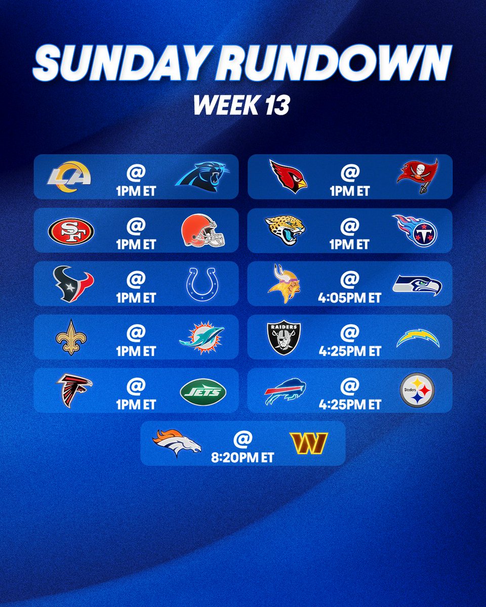 NFLonPrime's tweet photo. Week 13 Sunday slate is set 🔥 https://t.co/PcpIav9awx