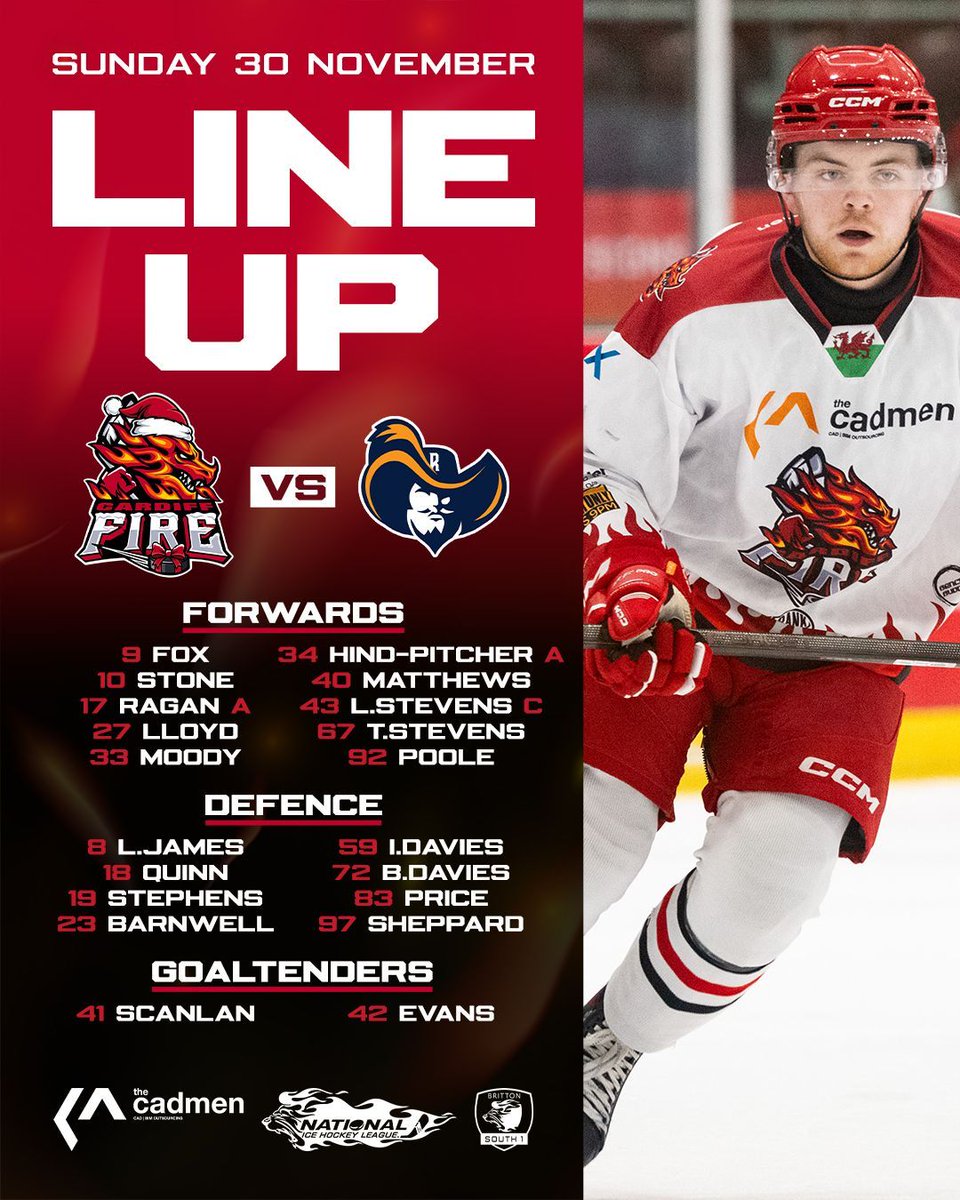 Here's how Fire line-up on home ice 🔥💪

🔴 41 Ben Scanlan starts in net 🥅
🔴 72 Ben Davies is back in the line-up 🙌

#CF10Years #FireHockey #FireItUp