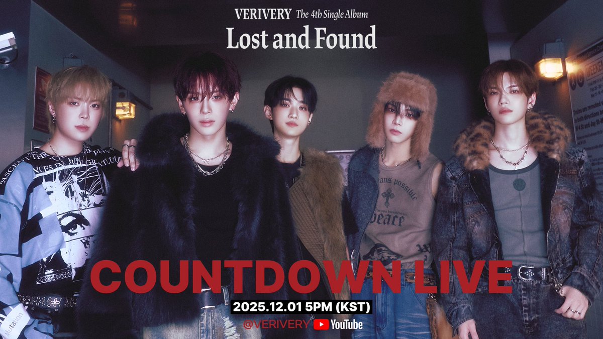 [💌] 
VERIVERY 4th SINGLE ALBUM [Lost and Found]
COUNTDOWN LIVE
 
✔ 일시: 2025.12.01 (MON) 5PM (KST)
✔ 채널 : VERIVERY Official Youtube
 
👉  youtube.com/live/g4z4RqiQ0…

#베리베리 #VERIVERY #VRVR
#RED #RED_Beggin
#Lost_and_Found
#지금_베리베리_재발견의_시작