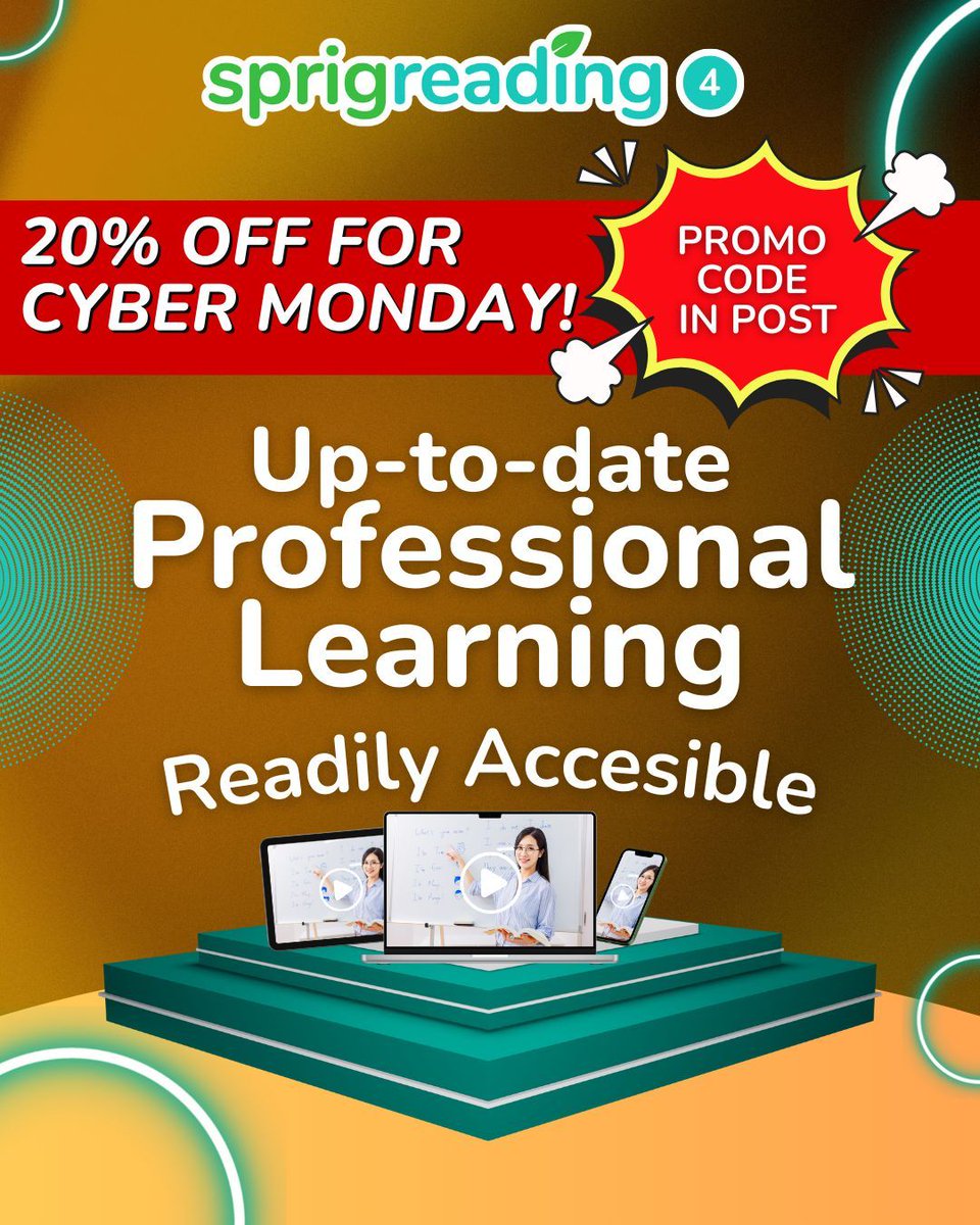 SprigLearning's tweet image. Readymade &amp;amp; up-to-date professional learning! Sprig Reading 4.0 includes evidence-based explainer videos on every major reading domain. No searching elsewhere or lengthy workshops. Try it with the promo code 20OFF for any annual subscription: buff.ly/5rTm8b1

#CyberMonday