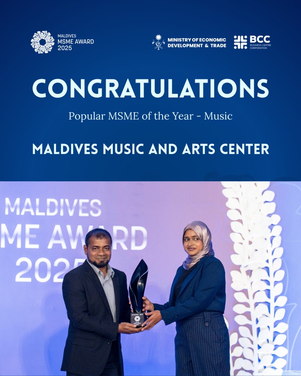 Congratulations to Maldives Music and Arts Center on winning Popular MSME of the Year - Music at the Maldives MSME Award 2025! 🏆<a href="/BCC_mv/">Business Center Corporation</a>
