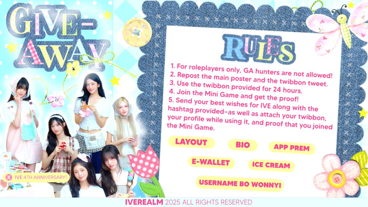 IVEREALM's tweet image. ️ㅤ
The lovely gifts have been arranged in such a way with patience and detail. Try your luck in this celebration 𝗴𝗶𝘃𝗲𝗮𝘄𝗮𝘆 in a pretty kind of calm, follow the rules given and making every prize feel meaningful also softly placed with intention. ♥️
️ㅤ