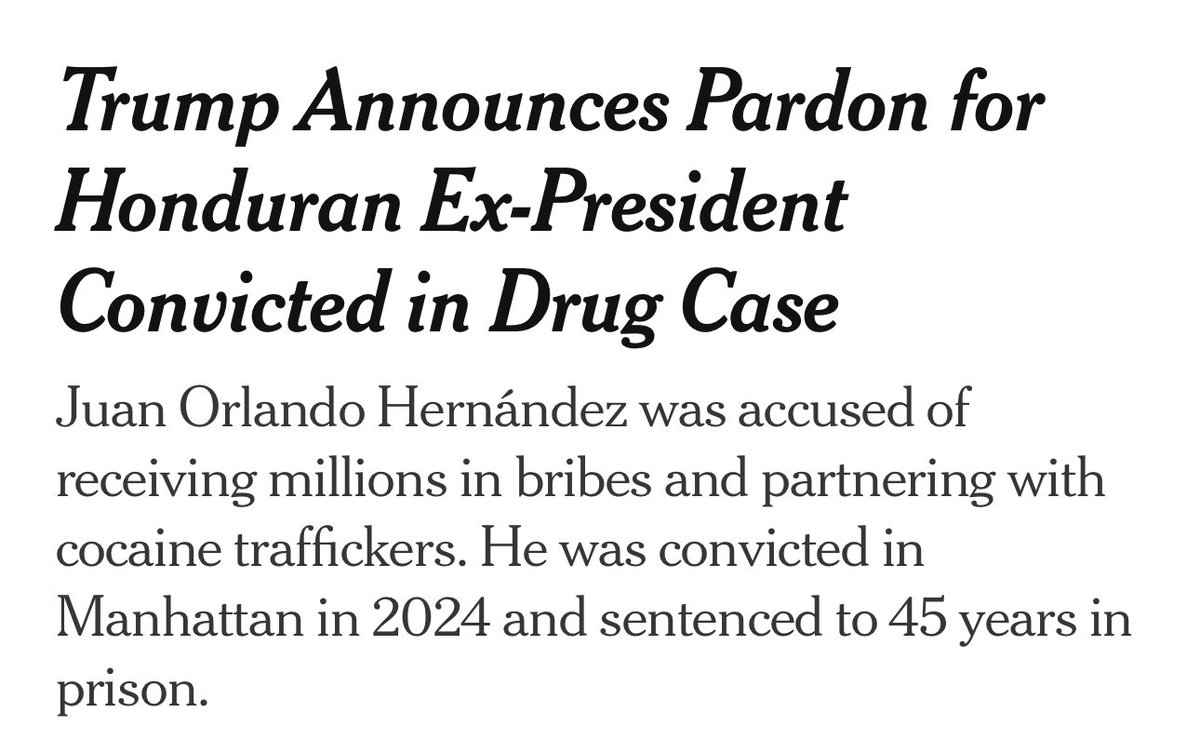 SonnyBunch's tweet photo. Donald Trump pardoned the Honduran who imported drugs into this country that killed your family members and commuted the sentence of the private equity scammer who stole their retirements. Man of the people! https://t.co/CH9PanPcAd