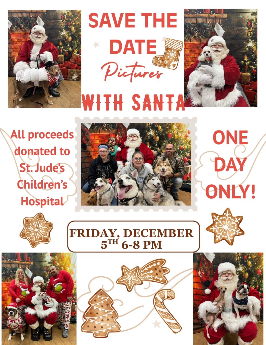 PetlandTH's tweet image. 🎅 THIS FRIDAY! Santa Paws is coming to Petland Terre Haute! 🐾 Join us Dec 5th, 6-8 PM for pictures with Santa. Proceeds benefit St. Jude! 📍Petland Terre Haute ⏰ 6-8 PM #ThisFriday #SantaPaws #PetlandTerreHaute #StJude #HolidayFun #TerreHauteEvents