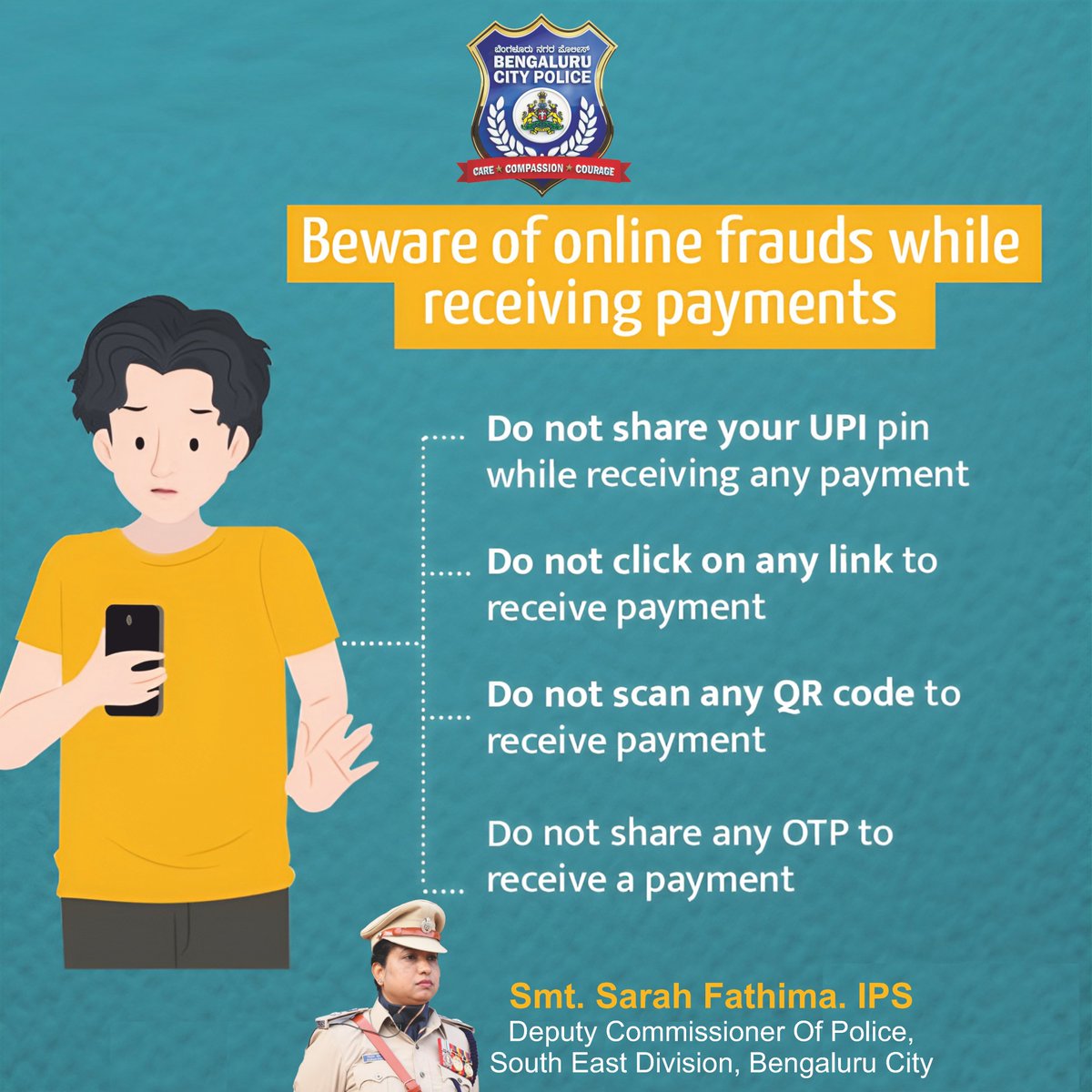 🔐💻 ಸೈಬರ್‌ ಅಪರಾಧಗಳಿಂದ ಜಾಗರೂಕರಾಗಿರಿ!
ಒಟಿಪಿ, ಪಾಸ್‌ವರ್ಡ್, ಬ್ಯಾಂಕ್‌ ವಿವರಗಳನ್ನು ಯಾರಿಗೂ ಹಂಚಿಕೊಳ್ಳಬೇಡಿ.
ಫೇಕ್‌ ಲಿಂಕ್‌ ಕ್ಲಿಕ್ ಮಾಡಿದ್ರೆ — ಹಣ, ಡೇಟಾ, ಖಾತೆ ಎಲ್ಲವೂ ಅಪಾಯ!
⚠️ ಅನುಮಾನಾಸ್ಪದ ಕರೆ / ಲಿಂಕ್ / ಆಪ್ ಕಂಡರೆ
👉 ತಕ್ಷಣ 1930 ಗೆ ಕರೆ ಮಾಡಿ
👉 cybercrime.gov.in ನಲ್ಲಿ ದೂರು ನೀಡಿರಿ
🛑