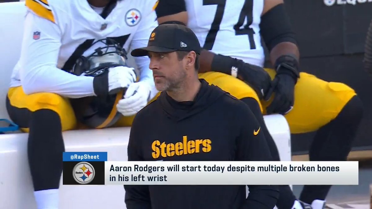 Aaron Rodgers has earned "even more respect" in the Steelers locker room for planning to play despite broken bones in his left wrist, per @RapSheet.