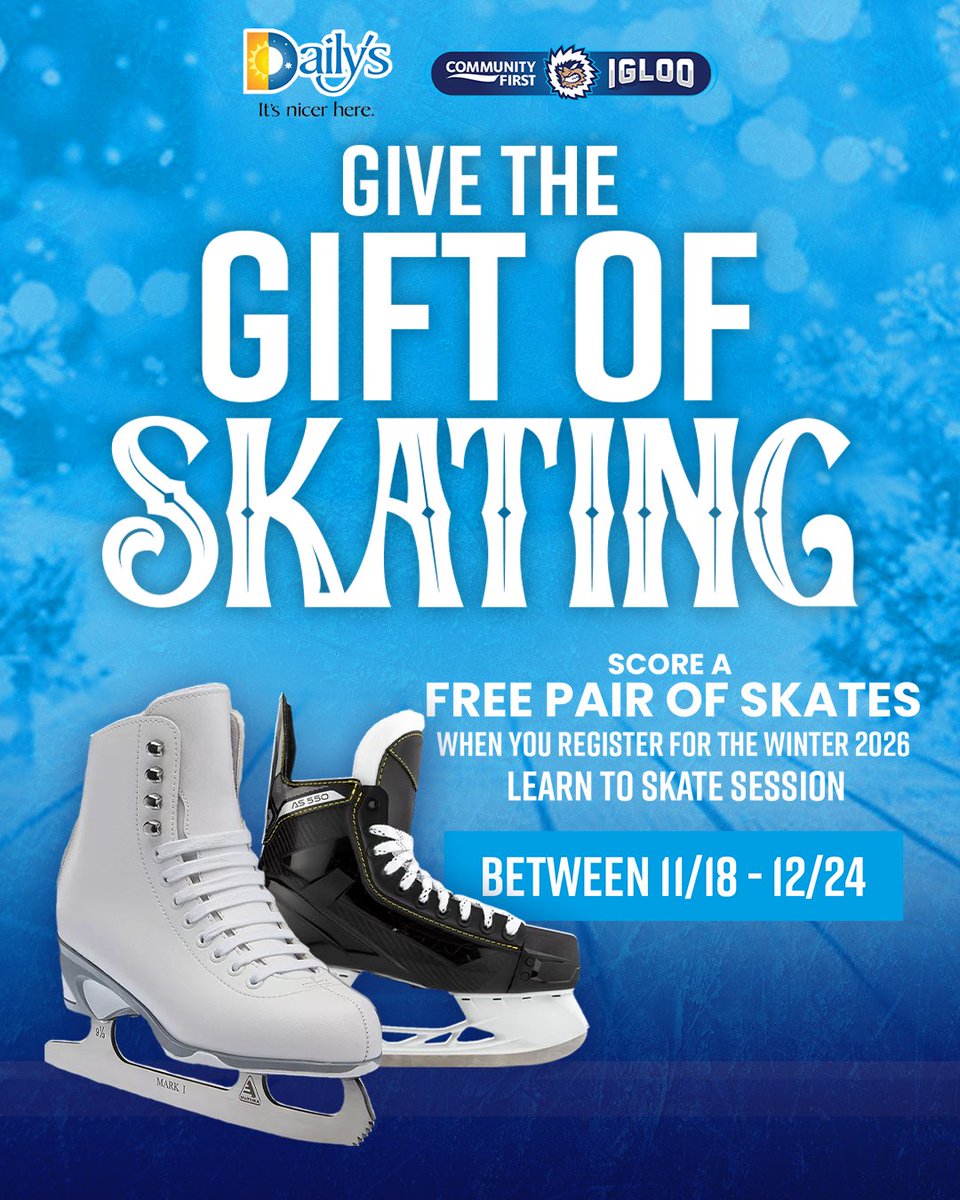 Give the gift of skating this winter. Sign up for our Learn to Skate Winter session by Dec. 24 and get a free pair of skates! 🎁⛸️

🔗 bit.ly/4opSUDf