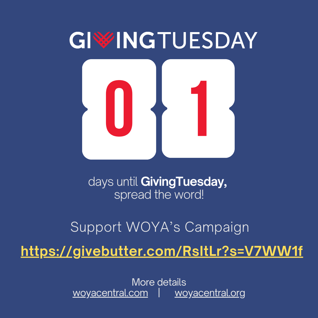 MentalityAres's tweet photo. We’re 1 day away from #GivingTuesday! Every contribution fuels WOYA’s mission to empower women and youth with real tools for real futures.
Let’s finish the year strong. 💙
Support today or plan to give tomorrow:  👉 https://t.co/XLdZljTY2S
#NonprofitSupport #GivingSeason https://t.co/mJDDTy8SZ3