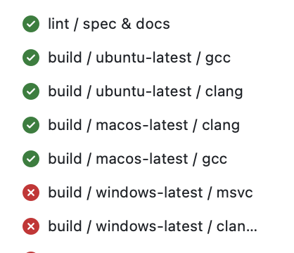 t81dev's tweet image. Balanced-ternary floating point, VM, compiler frontend, 2,000+ tests… 

All CI-green on #Linux &amp;amp; #macOS with both #GCC and #Clang.

The only red badges? @Windows.

Translation: the most radical numeric stack built in decades already works everywhere that matters.

#MSVC is just…