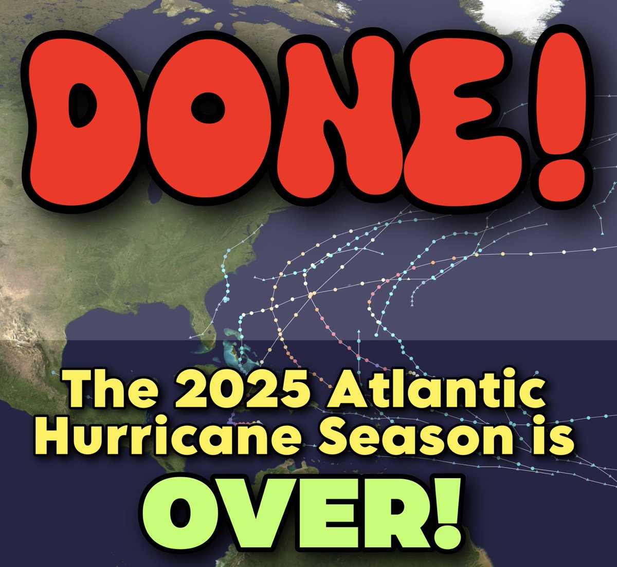 MatthewCappucci's tweet image. GOOD RIDDANCE! Atlantic Hurricane Season 2025 is OVER! For the first time since 2015, we didn’t have a single hurricane landfall in the U.S. – and not a single hurricane occurred in the Gulf. 

It was also the first time since 2005 when the Atlantic has had THREE Category 5…