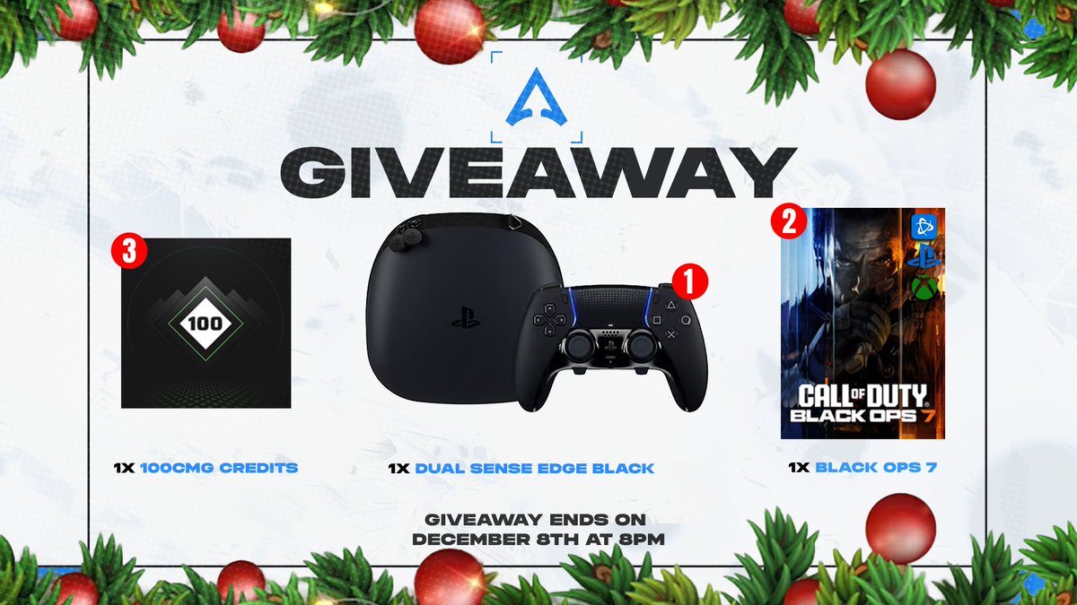 AbleEsport's tweet image. 🎁 GIVEAWAY
It’s that time of the year, so we’re giving something back to the community.
Enter for a chance to win one of these items:
• DualSense Edge – Black Edition
• BO7 Key (PC/Console)
• 100 CMG Credits

To participate:
• Like &amp;amp; Repost
• Follow @AbleEsport &amp;amp;…