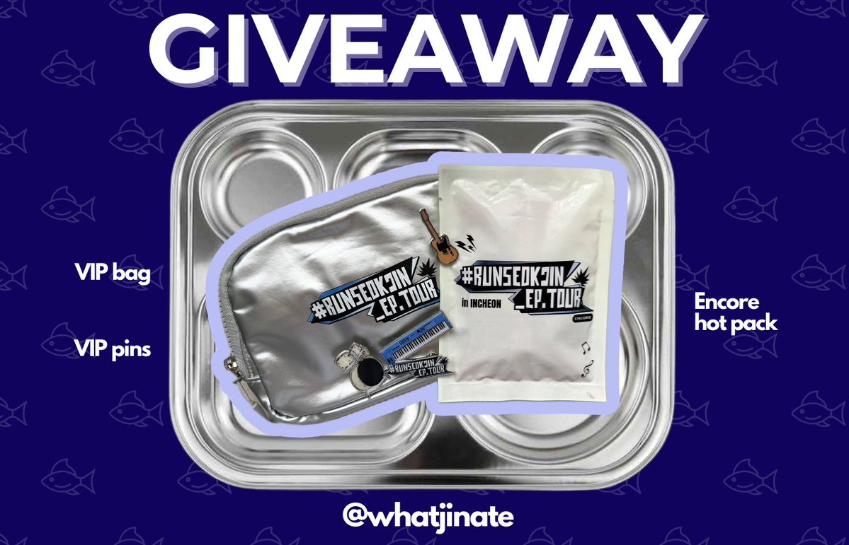 whatjinate's tweet image. Jin&apos;s Birthday Giveaway Menu 🐟 
Thursday 2025.12.4

1 #RunSeokjin_epTOUR VIP bag
4 VIP pins
1 Encore hot pack

+ Dessert
Freebies 🫶🏻

To enter:
🐟 RT this post
You don&apos;t need to follow me!

Open worldwide. Shipping is covered, customs charges aren&apos;t. Giveaway closes at 11:59PM…