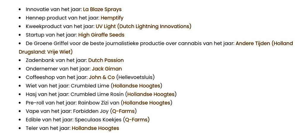 🥇Dit zijn alle winnaars van de Cannabis Industrie Awards 2025* cannabisindustrieawards.nl/winnaars/ *De categorieën wiet, hasj, pre-roll, vape, edible en teler van het jaar betreffen alleen de cannabisproducten en telers in het wietexperiment. cc <a href="/denieuwsbv/">De Nieuws BV</a>