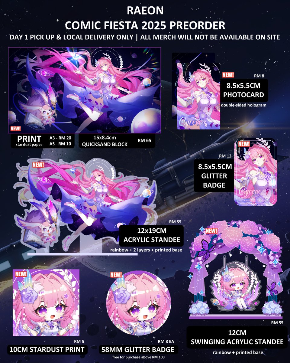 raeon012's tweet photo. For CF Day 1 pick up &amp; local delivery (Malaysia) only! All items will not be available on site! 

Comic Fiesta 2025
✿ Pick Up at Concourse Food Court KLCC (Day 1 - 10am - 4pm)

RTs appreciated! 

#ComicFiesta #comicfiesta2025 

[1/3] https://t.co/Fs63eV9ZE7