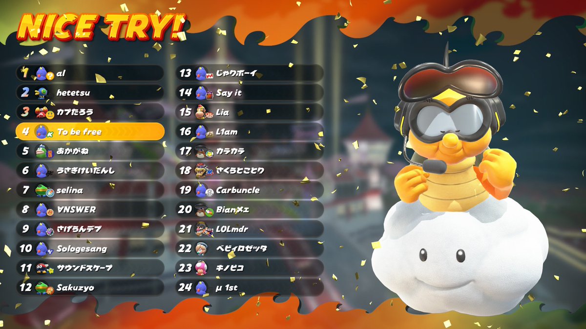MKC FFA #1 決勝　12位！
見てくれた人達に大感謝です🦭🫶
