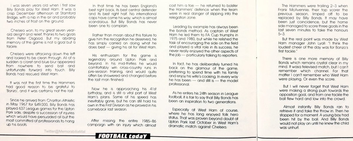 MemorabiliaMal's tweet image. &apos;The Changing Face of Billy Bonds&apos;
Football Today - September 1987
#WHUFC #COYI #CAFC 
R.I.P. Billy Bonds MBE (17/9/46 - 30/11/25)