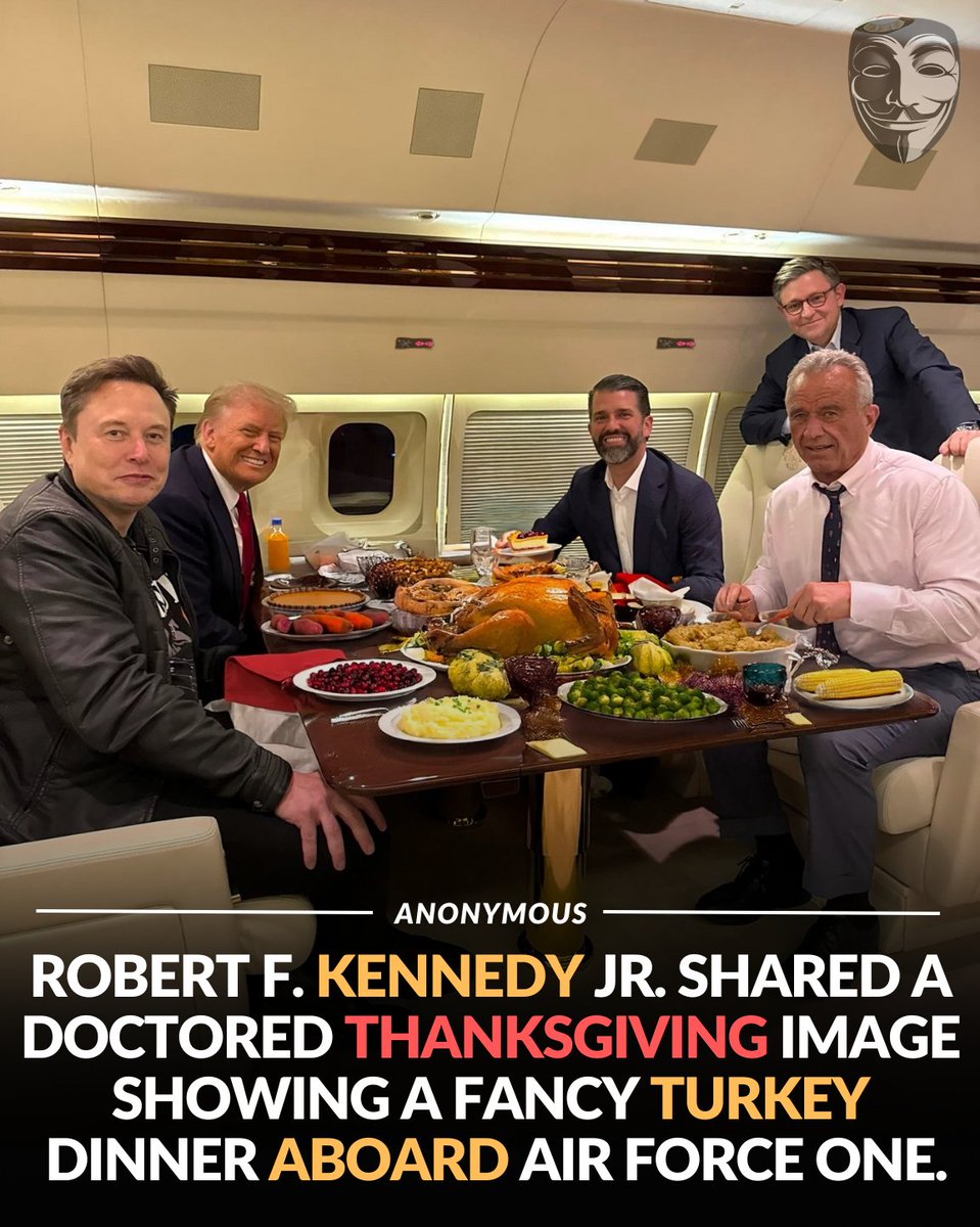 anonymousgroupx's tweet image. Robert F. Kennedy Jr. shared a lavish Thanksgiving dinner image. 🍗🍽️

It is wild how one holiday picture can turn the whole internet into detectives overnight. When RFK Jr. swapped out a simple fast food moment for a picture-perfect feast, people caught it in seconds. Instead of…