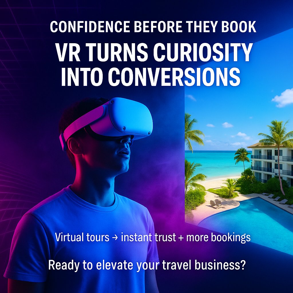 talk2cc's tweet image. Travelers want confidence before they book.
VR is changing the game, from virtual tours to immersive previews that boost trust + bookings.
Ready to elevate your travel business?
Explore how VR can transform your guest experience. &amp;gt; na2.hubs.ly/H02hq8W0
#completecontroller