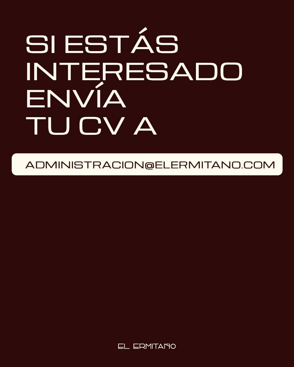 Bolsa de Empleo 2026 en El Ermitaño ✨
¿Te apasiona la gastronomía y quieres crecer en un entorno donde la tradición y la creatividad conviven cada día? 🍴

Buscamos talento y ganas.
📩 Envía tu CV a administracion@elermitano.com

¡Únete a nuestra familia!