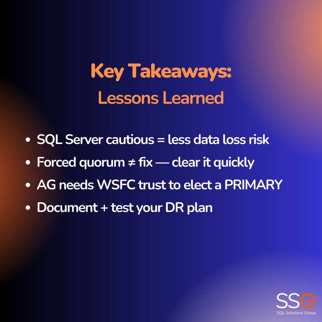 SQLGroup's tweet image. Save this for the day your AG decides to play hard to get. 😉

#SQLServer #AvailabilityGroups #AlwaysOn #HighAvailability #DatabaseAdmin #DBA #SQLCommunity #DataPlatform #MicrosoftSQL #DisasterRecovery #SQLTips #SQLServer2022