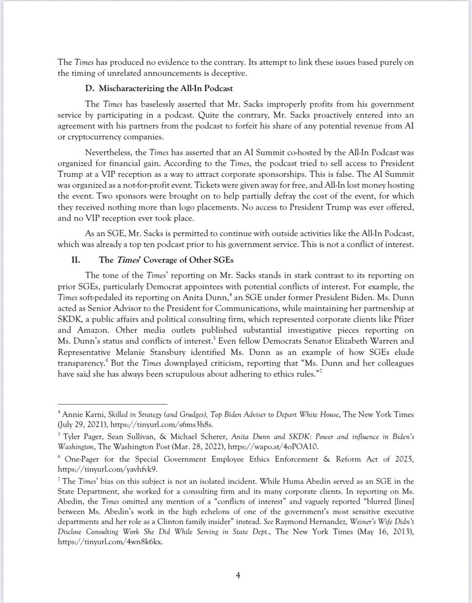 DavidSacks's tweet image. INSIDE NYT’S HOAX FACTORY 

Five months ago, five New York Times reporters were dispatched to create a story about my supposed conflicts of interest working as the White House AI &amp;amp; Crypto Czar. 

Through a series of “fact checks” they revealed their accusations, which we debunked…