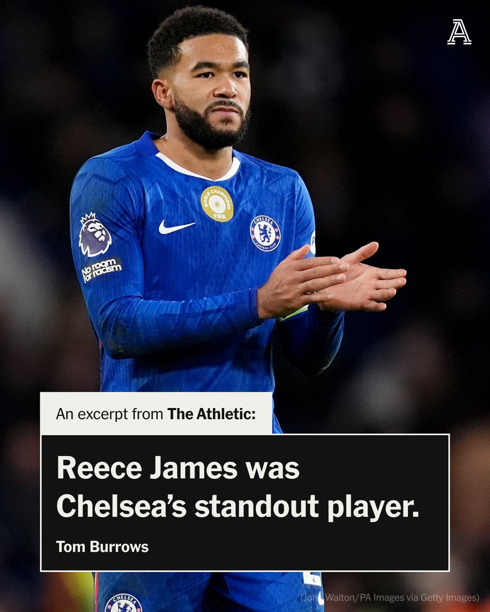 TheAthleticFC's tweet image. Reece James put in a true captain’s performance against Arsenal.

His impressive composure on the ball saw three Arsenal players booked for fouls made on him.

Despite Chelsea being down to 10 men, he delivered a terrific display in the second half, tireless out of possession and…