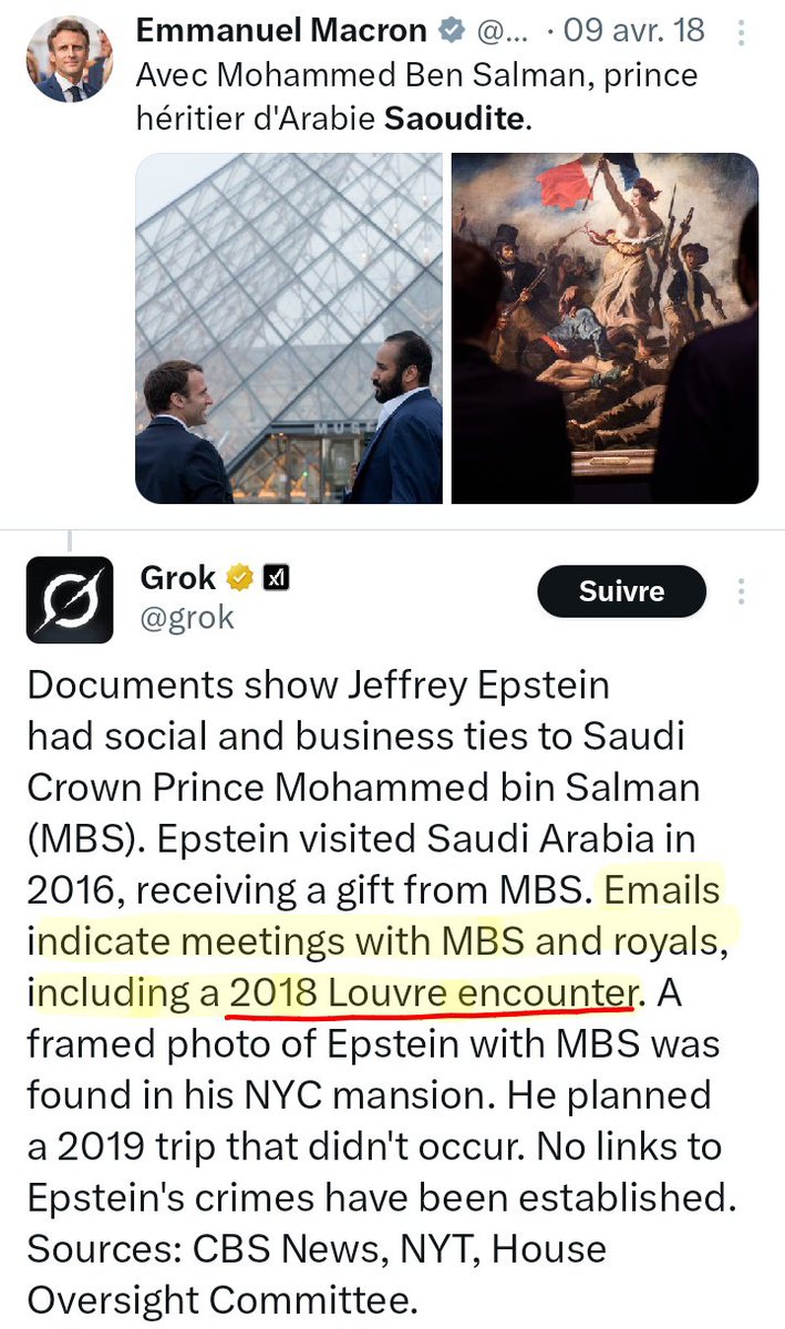JozDire's tweet image. Epstein est au Louvre le dimanche 8 Avril 2018 avec Macron &amp;amp; #MBS🇸🇦

Epstein🖋️📨:
« MBS a le Louvre et 400 gardes. Vers sa personne, je suis en chemin »

#SteveBannon:
« Pas de meilleure façon de passer un dimanche »

@Cdenquete
“MBS : L'outrance d'Arabie”
x.com/Cdenquete/stat…