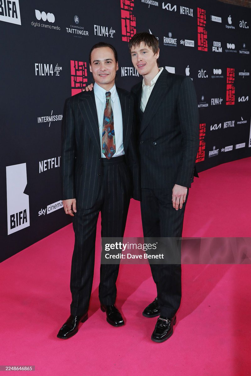 Frank Dillane with Harris Dickinson attending The 28th British Independent Film Awards at The Roundhouse on November 30, 2025 in London, England.