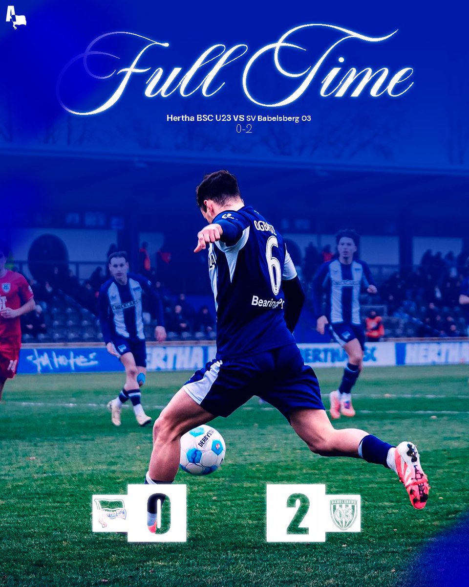 AbsoluteHertha's tweet image. 🔚:#HerthaBSC U23 verlor 0:2 gegen SV Babelsberg am siebzehnten Spieltag der Regionalliga Nordost.

💙 #HaHoHe 0-2 #SVB 🔵⚪️