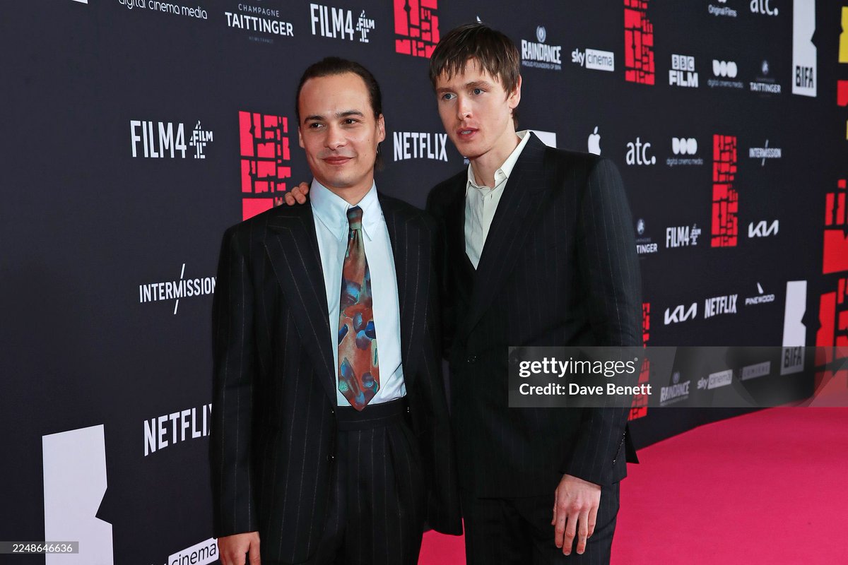 Frank with Harris Dickinson and Archie Pearch attending The 28th British Independent Film Awards at The Roundhouse on November 30, 2025 in London, England.