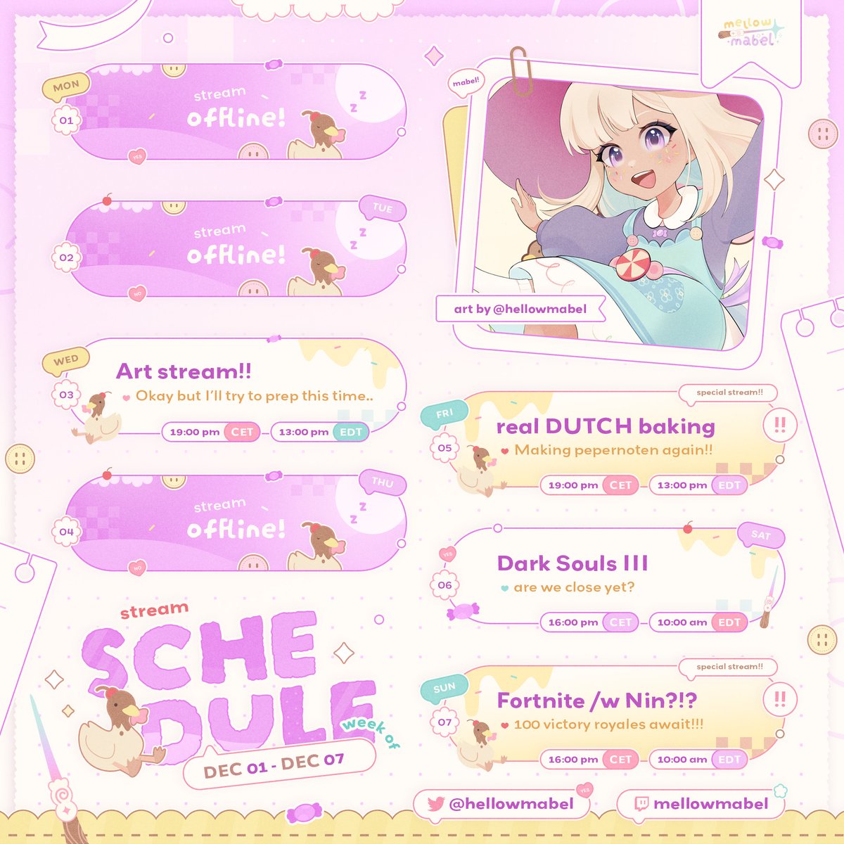 📅 𝒮𝒸𝒽𝑒𝒹𝓊𝓁𝑒 𝑜𝒻 𝓉𝒽𝑒 𝓌𝑒𝑒𝓀 | December 1st

The day has come.. I'm playing Fortnite on stream 😳 with no less than the amazing, the pink, the .. delicious.. <a href="/nintendorabIe/">Nin🍦🐾Ice Cream Vtuber</a> 🩷🍦