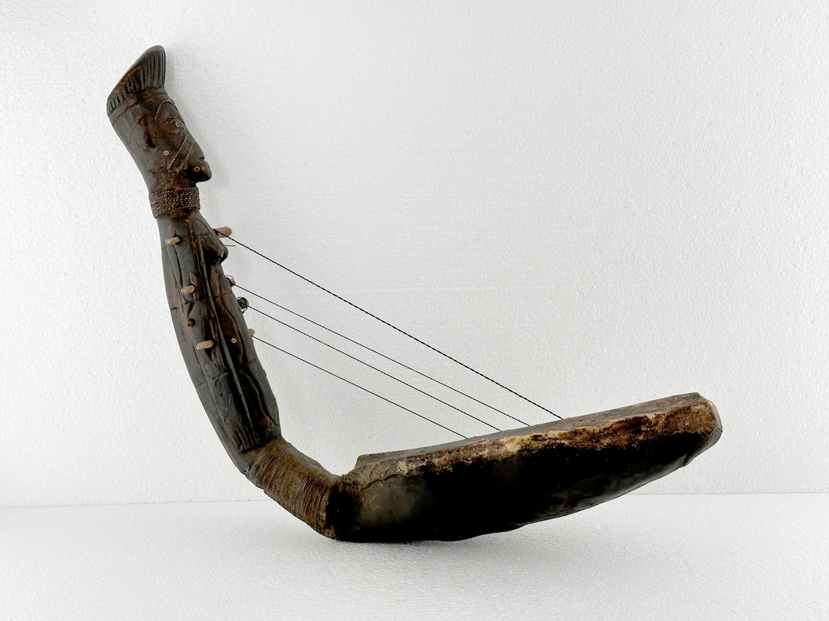 The African bowed harp was in use at least as early as the late pastoral period(5000-4200 BP)
Given by the rock art at Ennedi, northern Chad:

The harp players painted at Bichagara and Terkey Bowdé lead to a reconsideration on the antiquity of these instruments. At least three