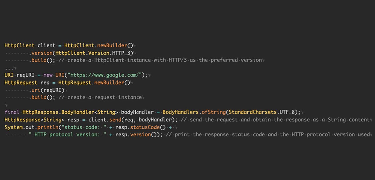 java's tweet image. One new JDK 26 feature is that HttpClient, which has been part of Java SE since JDK 11, now supports HTTP/3. 🥳 

Learn more: social.ora.cl/6018A7qSO