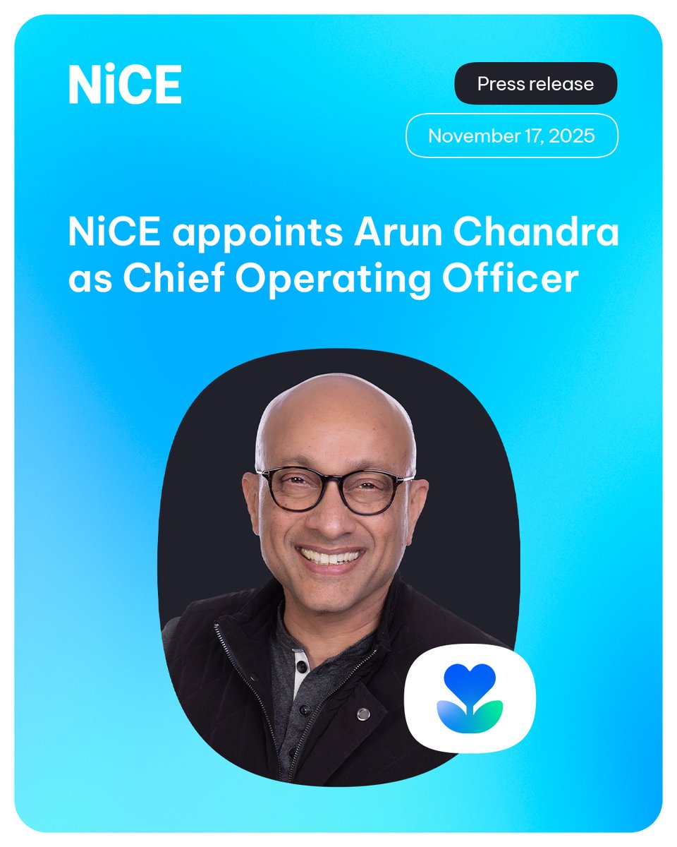 Proud moment for NiCE as we welcome Arun Chandra as our new COO. His leadership experience from Disney, Meta, and HPE, combined with his deep understanding of customer experience transformation, will be a huge asset to our teams worldwide.

Welcome aboard, Arun!