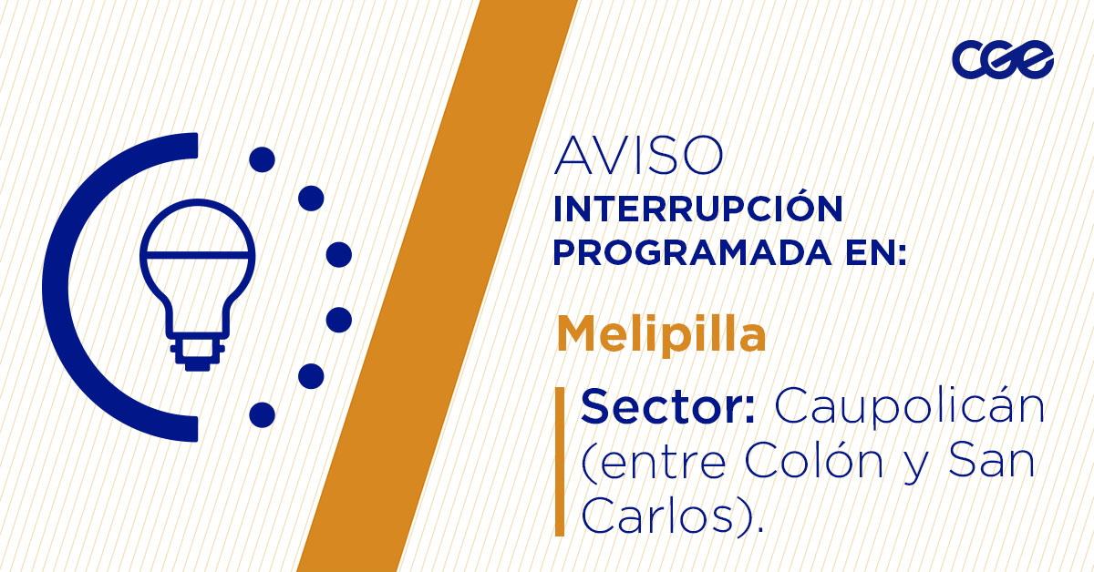 CGE_Clientes's tweet image. Para mejorar la calidad del suministro de nuestros clientes de #Melipilla, este miércoles, entre 13:00 y 16:00 horas, se realizará una #InterrupciónProgramada (sectores en la imagen 👇) debido a trabajos de mejoras. Recuerda desconectar tus artefactos 🔌