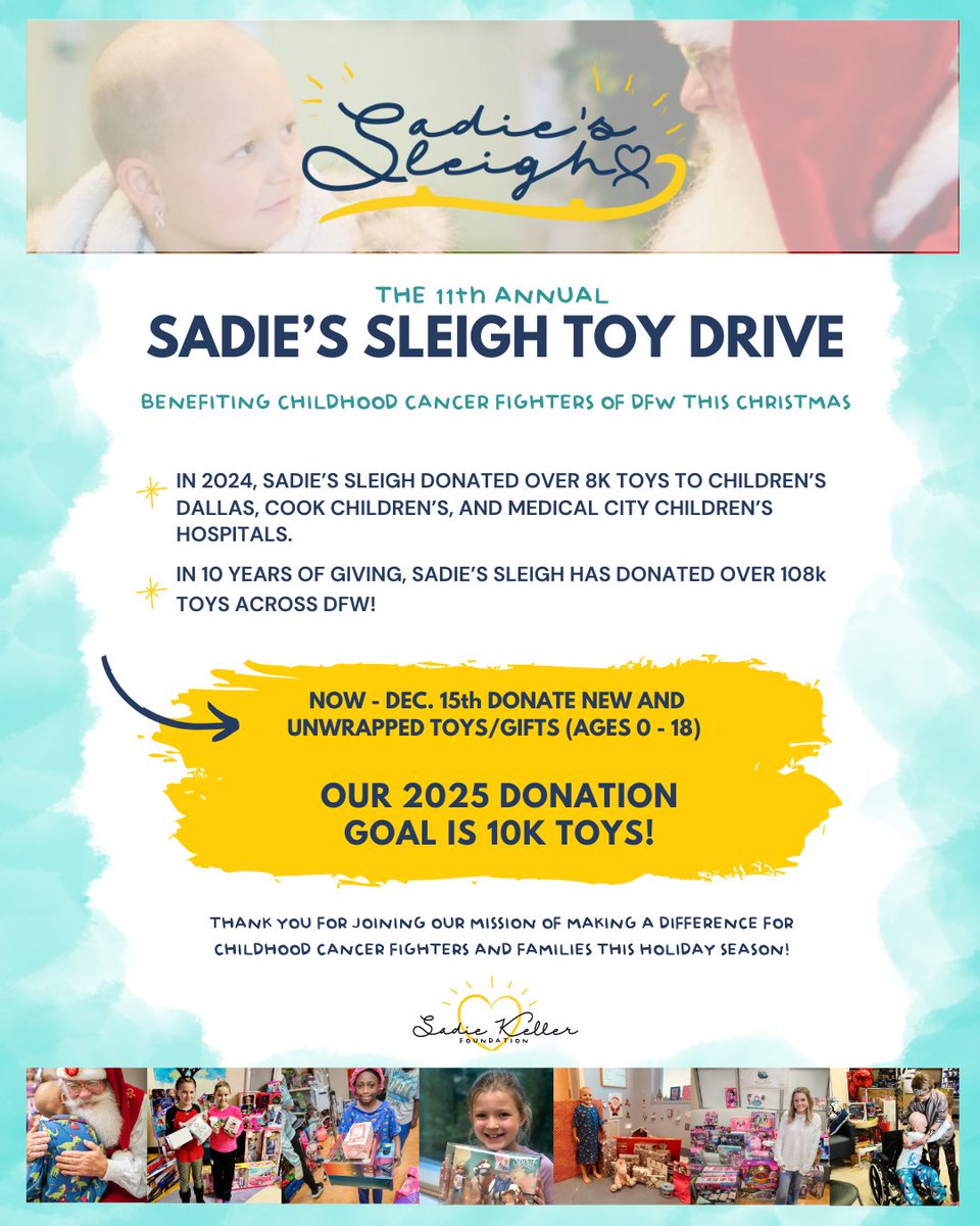 Can you help us reach more fighters this holiday season? 
🎁Shop the #SadiesSleigh Amazon Wishlist!
🎁Donate a dollar amount on our website so Sadie can shop for you.
All links in bio! THANK YOU for helping us make a difference for the childhood cancer community this Christmas!