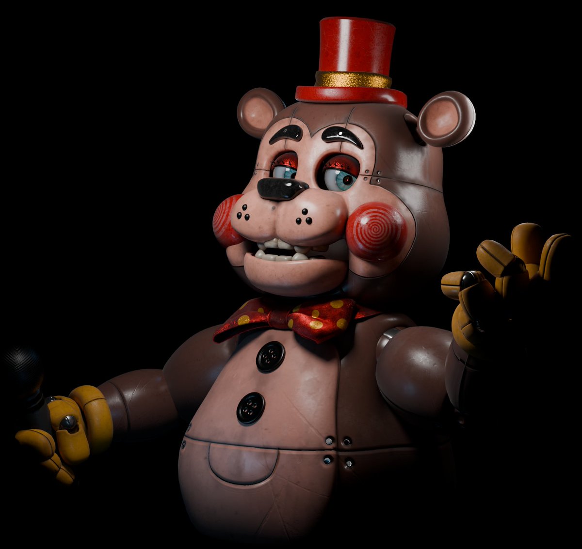 EXG1983's tweet image. Toy Freddy Redesign V6 or sum idk. I think I cooked fr
-
Eyes by @movie_s21476 
-
Edit/Retex by me
-
Rig by @BTBAnim 
-
#FNAF #blender3d #b3d
