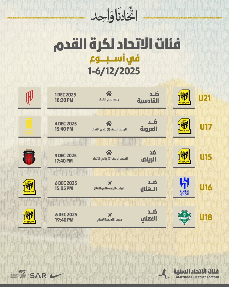 🗓️| فئاتنا السنية هذا الأسبوع 💛🖤
#الاتحاد