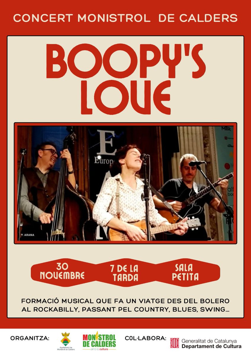 Avui a les 7 de la tarda a la Sala Petita concert amb Boopy's Love.